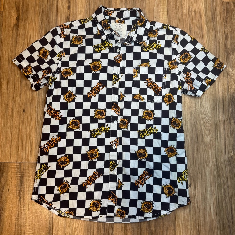Vintage 420 Sublime Shirt Mens Size Medium Button Up All Over Print RN 147548
